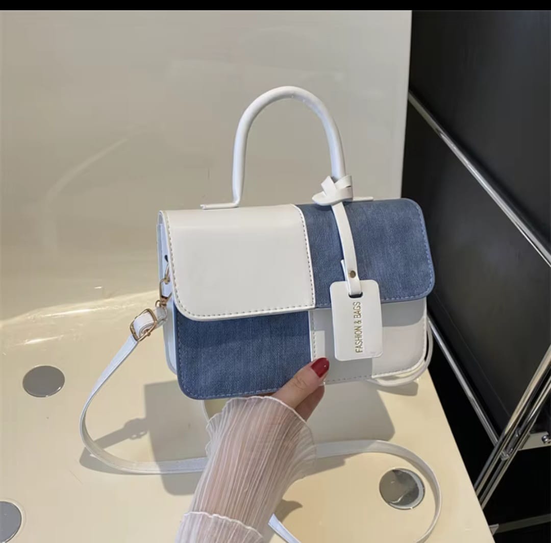 The Denim Block Bag (White and Light Blue) image 4