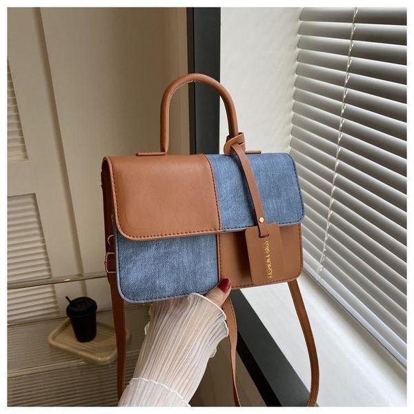 The Denim Block Bag(Brown/Tan&White) image 5