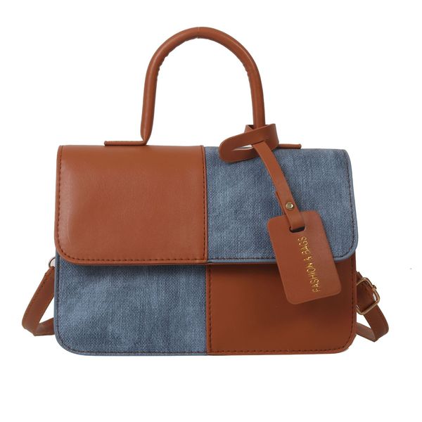 The Denim Block Bag(Brown/Tan&White) image 6