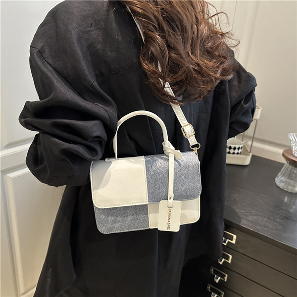 The Denim Block Bag (White and Light Blue) image 2