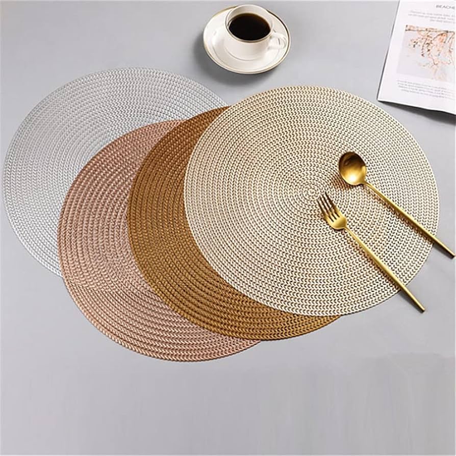 6 Pcs Round Table Placemat Mat- Gold - Image 2