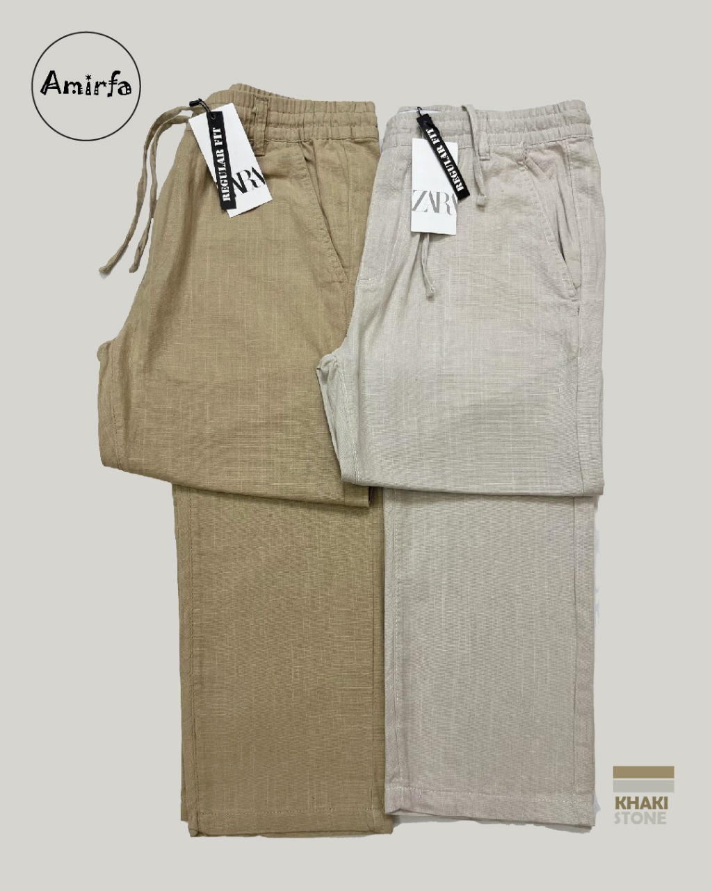 Khaki + Stone Combo – Premium Ramie Cotton Trousers .