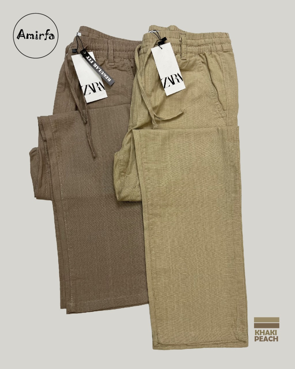 Khaki + Peach Combo – Premium Ramie Cotton Trousers .