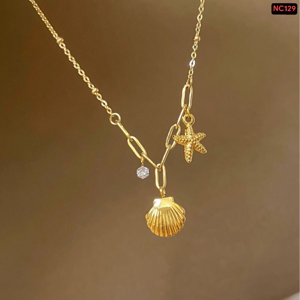 Oyster Star 18K Gold necklace NC129(Materials: Stainless steel Color guarantee)🌸🌸