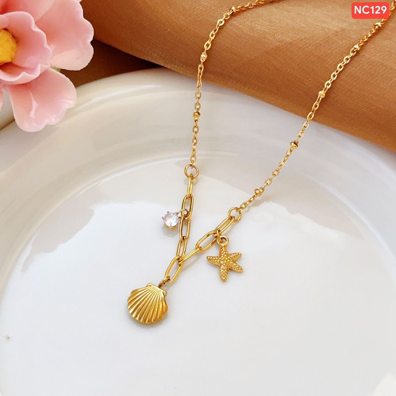 Oyster Star 18K Gold necklace NC129(Materials: Stainless steel Color guarantee)🌸🌸_img_1