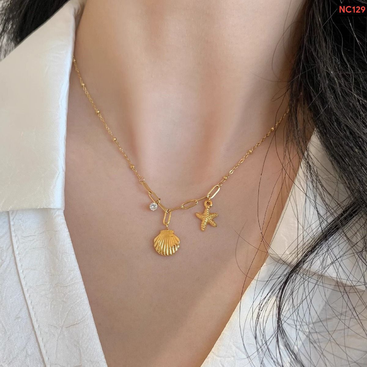 Oyster Star 18K Gold necklace NC129(Materials: Stainless steel Color guarantee)🌸🌸_img_2
