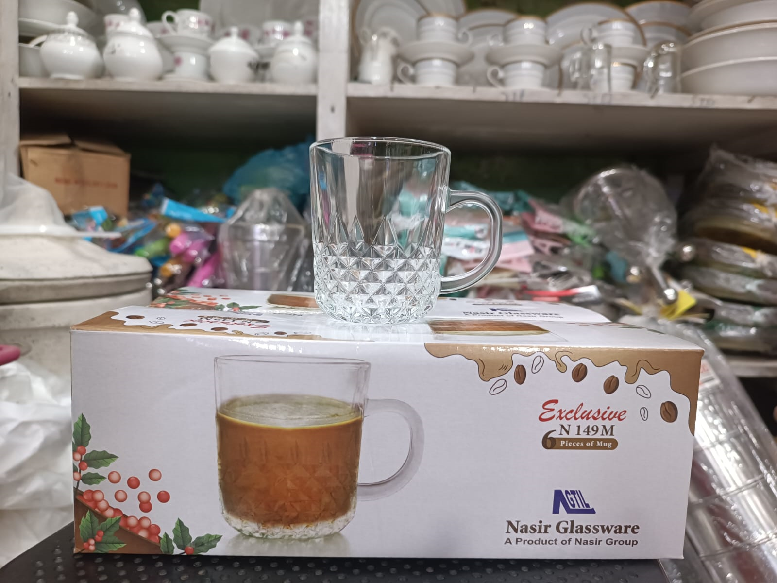 ডায়মন্ড ডিজাইন কাচের চা-য়ের কাপ সেট-৬ পিছ 200ML #149 - Image 3