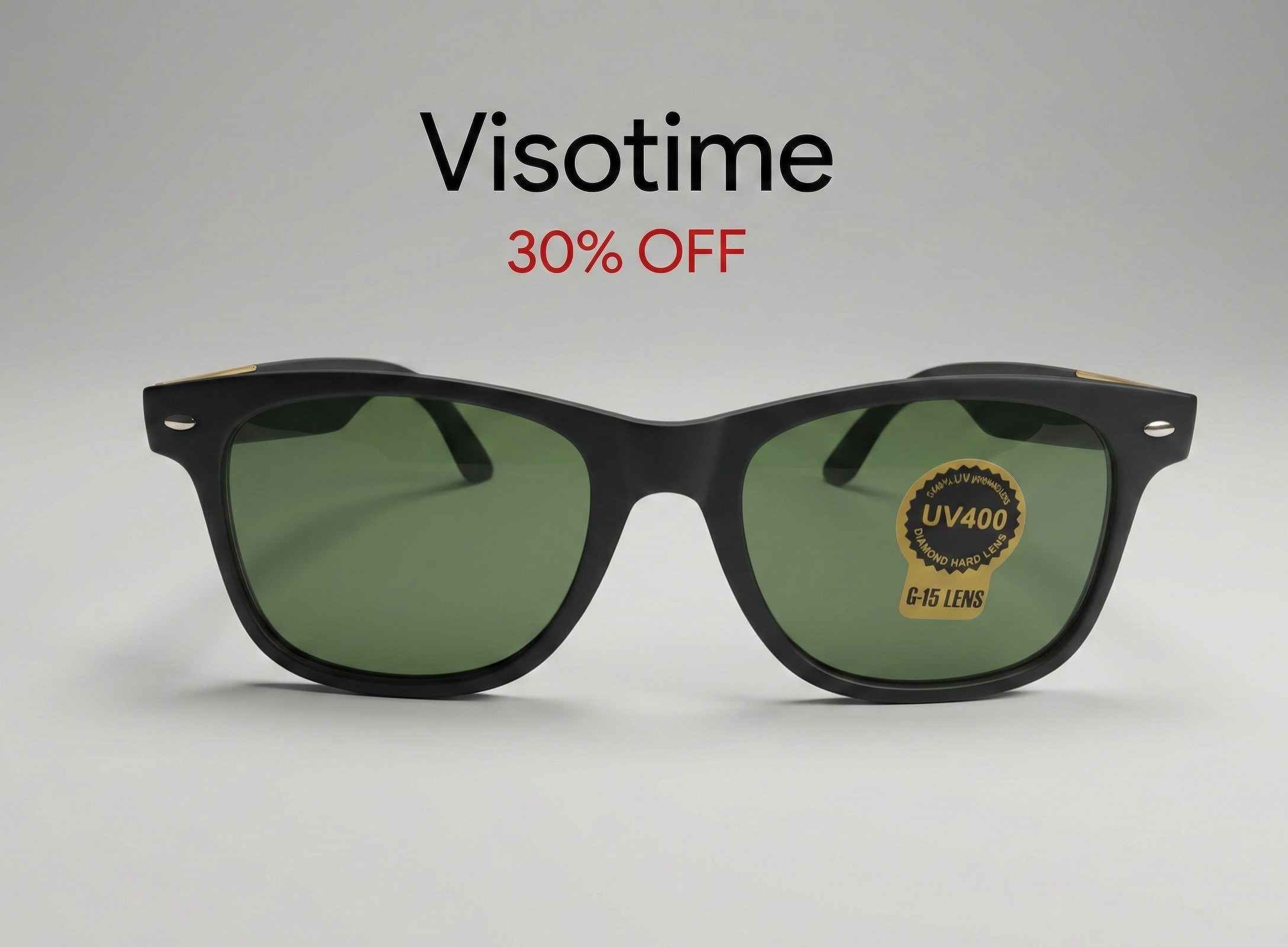 Visotime Classic Matte Black Sunglasses with Gold Accents and G-15 Green Lenses